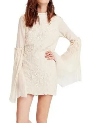 Free People Mini Boho Dress Women Size 0 Cream Embroidered Witch‎ Fairy Concert thumbnail 1