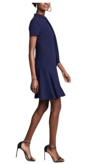 Shoshanna Blue A-Line Mini Dress with Mock Neck thumbnail 2