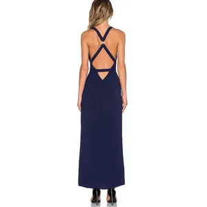 Revolve NBD Night Fever Plunging Neckline Navy Blue Slit Maxi Dress Size S thumbnail 2