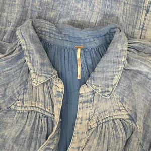 FREE PEOPLE Maya Midi Dress Blue Button Front Washed Look Bohemian Medium thumbnail 12
