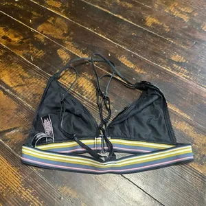 Victoria’s Secret S black rainbow velvet strappy wireless bralette thumbnail 2