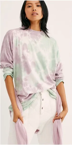 Free People We The Free Tie Dye Long Sleeve Cotton Tee Small thumbnail 1