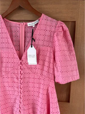 NWT English Factory Broderie Lace Puff Sleeve Mini Dress in Pink Women’s Medium thumbnail 4