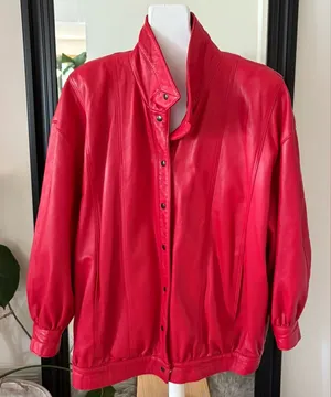 Y2K Red Leather Oversized Jacket Size L thumbnail 1
