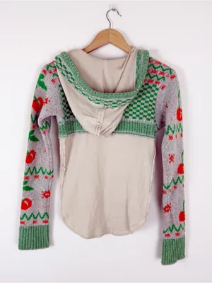 Free People We The Free Cherry Cola Sweater Hooded Thermal Long Sleeve thumbnail 6