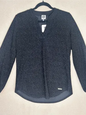 Anne Klein Black Textured Long-Sleeve Blouse Size Small. Beautiful fabric. thumbnail 2