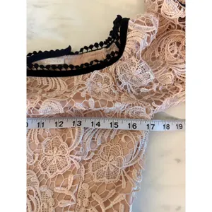 Boston Proper Pink Lace Off the Shoulder Bell Sleeve‎ Top Pom Pom Trim Size 10 thumbnail 7