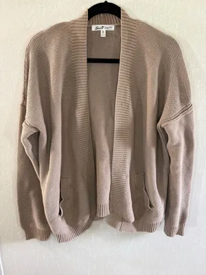 Seven7 Women’s Medium Taupe Beige Open Front Knit Cardigan Sweater thumbnail 1