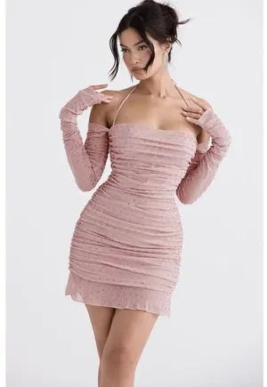 HOUSE OF CB Estella Crystallised Mini Dress in Soft Pink Size Medium thumbnail 12