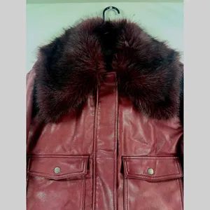 Wild Fable Burgundy Faux Leather Bomber Jacket Removable Faux Fur Collar Size S thumbnail 9