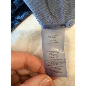 Liquid by Sioni Velvet Top Women Small Blue Stretch Tie Bell Sleeve Keyhole Back thumbnail 5