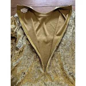Molly Bracken‎ Shiny Gold Dress Long Sleeve Round Neck Zip Back Size Small Sexy thumbnail 7
