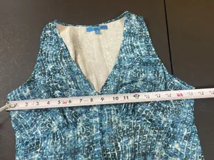 Derek Lam Blue Ocean Wave Maxi Dress Resort Beachy Ruched Empire Sleeveless M thumbnail 11