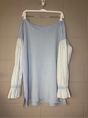 Pilcro Anthropologie Mixed Media Puff Sleeve Sweatshirt in Light Blue Sz Medium thumbnail 4