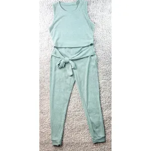 Sage Green Ribbed Knit 2 Piece Set Crop Top and Tie Waist Joggers XL thumbnail 4