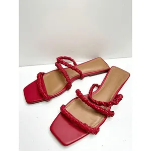 Who What Wear Red Ruched Slide Sandals Square Toe‎ Flat Strappy Slides Size 7 thumbnail 2