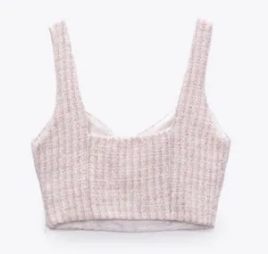 Zara light pink trendy tweed crop top NEW thumbnail 2