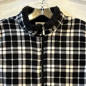 Hasting & Smith Womens Plaid Fleece Vest Black‎ White Sherpa Collar Zip Up M thumbnail 2
