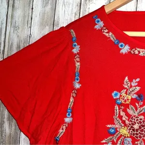 Entro Embroidered Floral Red Blouse •Large thumbnail 4