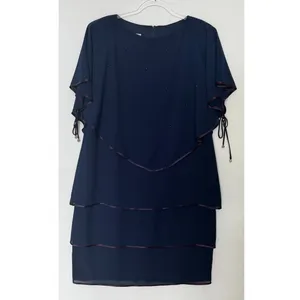 Late 1980s–1990s Patra Blue Chiffon Cape Overlay Beaded Dress Midi XL thumbnail 2