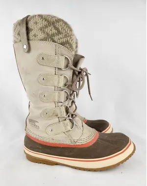 Sorel Joan Of Arctic Leather Boots Women SZ 10 Waterproof Thick Knit Snow Winter thumbnail 1
