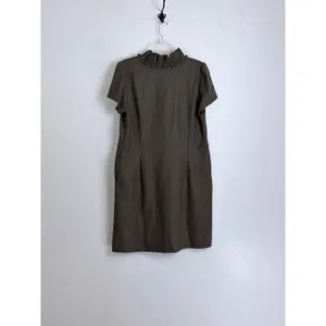 J.Crew Olive Brown Wool Ruffle V-Neck Shift Dress 14 Dark Academia Office thumbnail 5