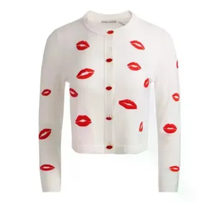 ALICE + OLIVIA Daroda Lip Cardigan Sweater - Soft White Mutli S thumbnail 3