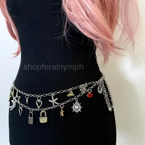 Silver Harajuku Y2K Charm Layered Chain Belt, Fits 18.5-39 Inches, X7GA1306 thumbnail 6