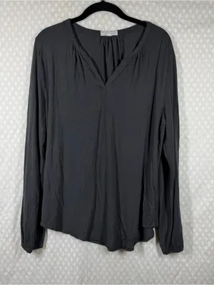 Barefoot Dreams Dark Grey Luxe Milk Jersey Long Sleeve V Neck Top thumbnail 2