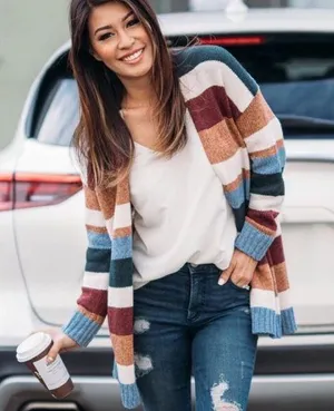 American Eagle colorful striped oversized knit cardigan sweater size small thumbnail 1