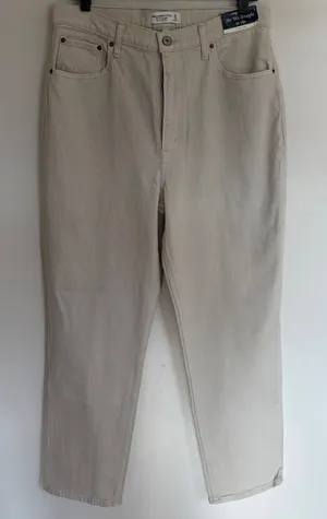 Abercrombie & Fitch Curve Love Ultra High Rise 90s Straight Jeans Beige 31‎ 12R thumbnail 1