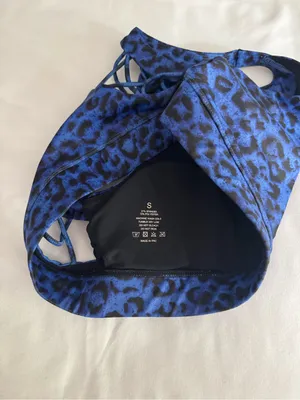 CXIX Blue Leopard NYX Sport Bra Polewear Cutout Strappy Pole Top S M thumbnail 4