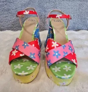 GB Ulti-Mate Floral Rainbow Rhinestone Ankle Strap Platform Sandals thumbnail 5