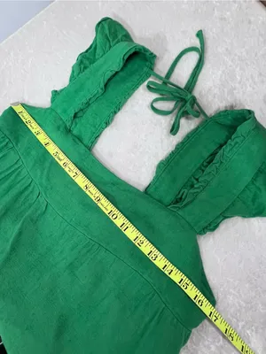 Linen blend Green Ruffled Sun mini Dress size L thumbnail 5