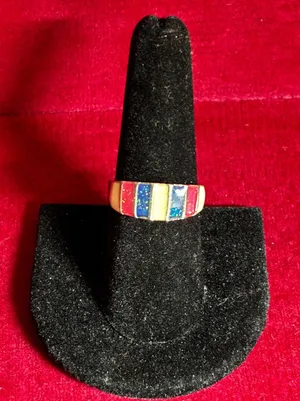 Colorful Striped Women's Ring Silver plated size 8 Red thumbnail 1