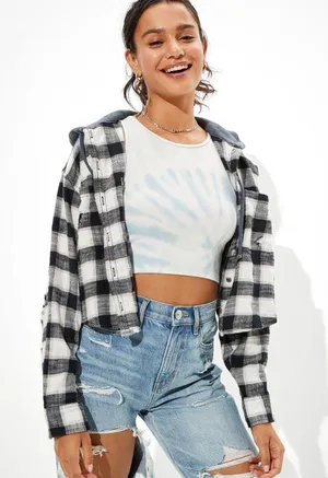 American Eagle Cropped Flannel thumbnail 3