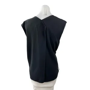 Zara Women's Black Short Cap Sleeve V Neck Tie Wrap Pocket Blouse Top Size L thumbnail 4