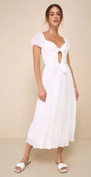 Lulus Darling Concept White Tiered Tie-Front Puff Sleeve Dress Classy Medium thumbnail 1