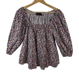 Pomander Place Tuckernuck Floral Blouse‎ XS Colorful Peasant Stretch Bloomcore thumbnail 1