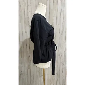 Columbia PFG Jacket‎ Womens Petite Small Black Open Front Wrap Tie Waist 3/4 thumbnail 4