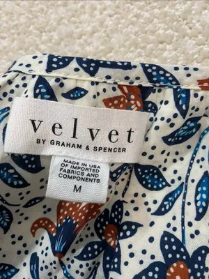 Velvet by Graham & Spencer White Floral V-Neck Blouse with Blue & Brown Accents thumbnail 8
