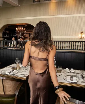 ZARA dress midi maxi satin wedding chocolate brown party cocktail thumbnail 4