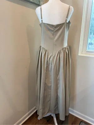Source Unknown Beige Taupe Spaghetti Strap Sweetheart Bodice Drop Waist Midi Dress thumbnail 9