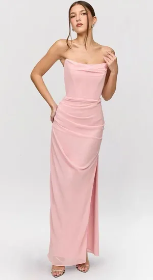 House of CB Adrienne Pink Quartz Georgette Strapless Gown Maxi thumbnail 4