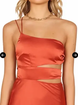 Petal & Pup Forelle One-Shoulder Cut Out Satin Midi Dress in Rust/Copper XL NWT thumbnail 3