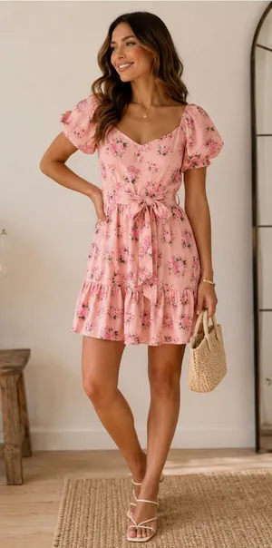 LoveShackFancy x Target Pink Floral Puff Sleeve Mini Dress NWT Cottagecore thumbnail 1
