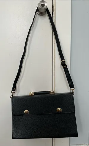 Vintage Black Pebbled Leather Satchel with Gold Hardware briefcase office thumbnail 1
