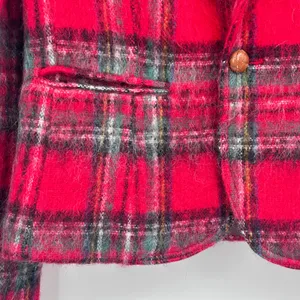 Vintage Mohair Wool‎ Blazer Women's Tartan Plaid Classic Jacket Red Size 4 Small thumbnail 9