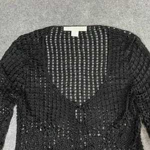 Bette Paige Black Crochet Cardigan XL Bell Sleeve Scallop Hem Boho Whimsigoth thumbnail 9