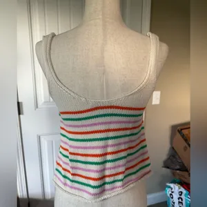 ZARA Striped Knit Tank Top Cream Orange Green Pink Scoop Neck Sleeveless‎ thumbnail 2